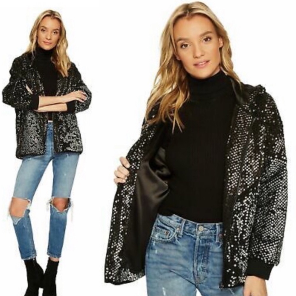 New Blank NYC Sequin Studded Bomber Jacket
